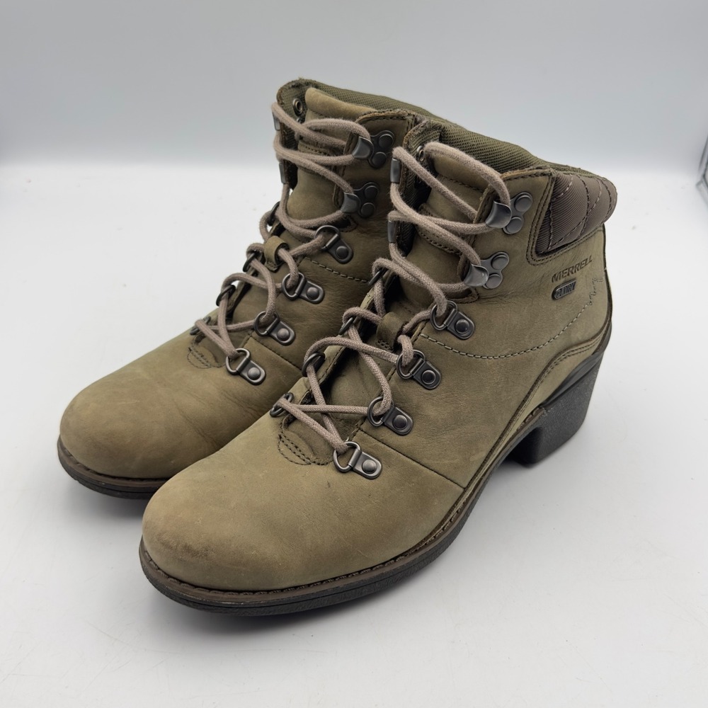 Merrell Chateau Mid Lace Polar Green Waterproof Hiking Boots Size 8 J45540